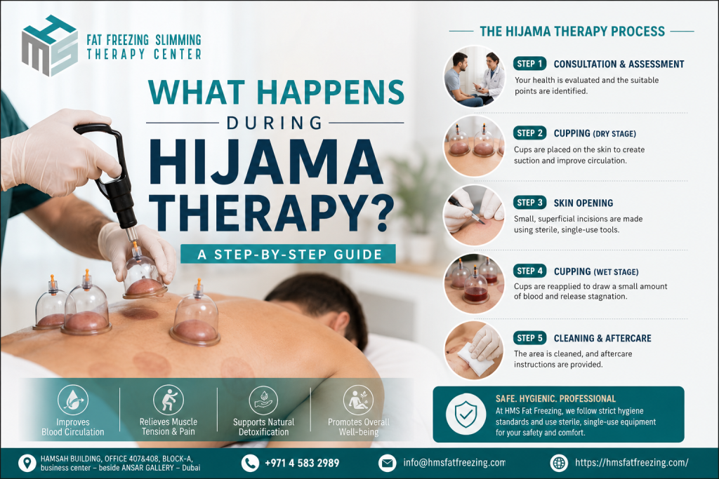 Current image: Hijama Therapy procedure and wet cupping treatment at HMS Fat Freezing Dubai