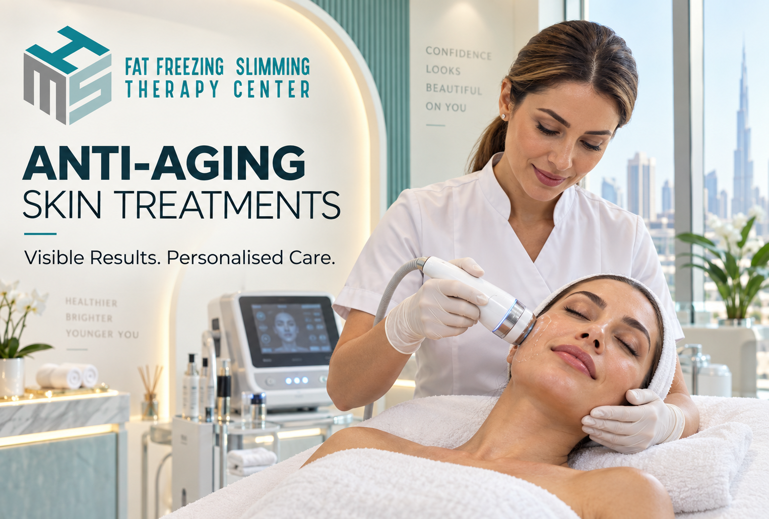 Woman receiving professional anti-aging skin treatments at an aesthetic clinic in Dubai