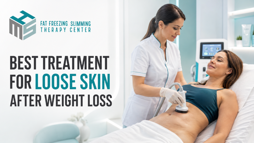 Current image: Woman receiving a non-surgical Skin Treatment for loose skin after weight loss at HMS Fat Freezing Dubai