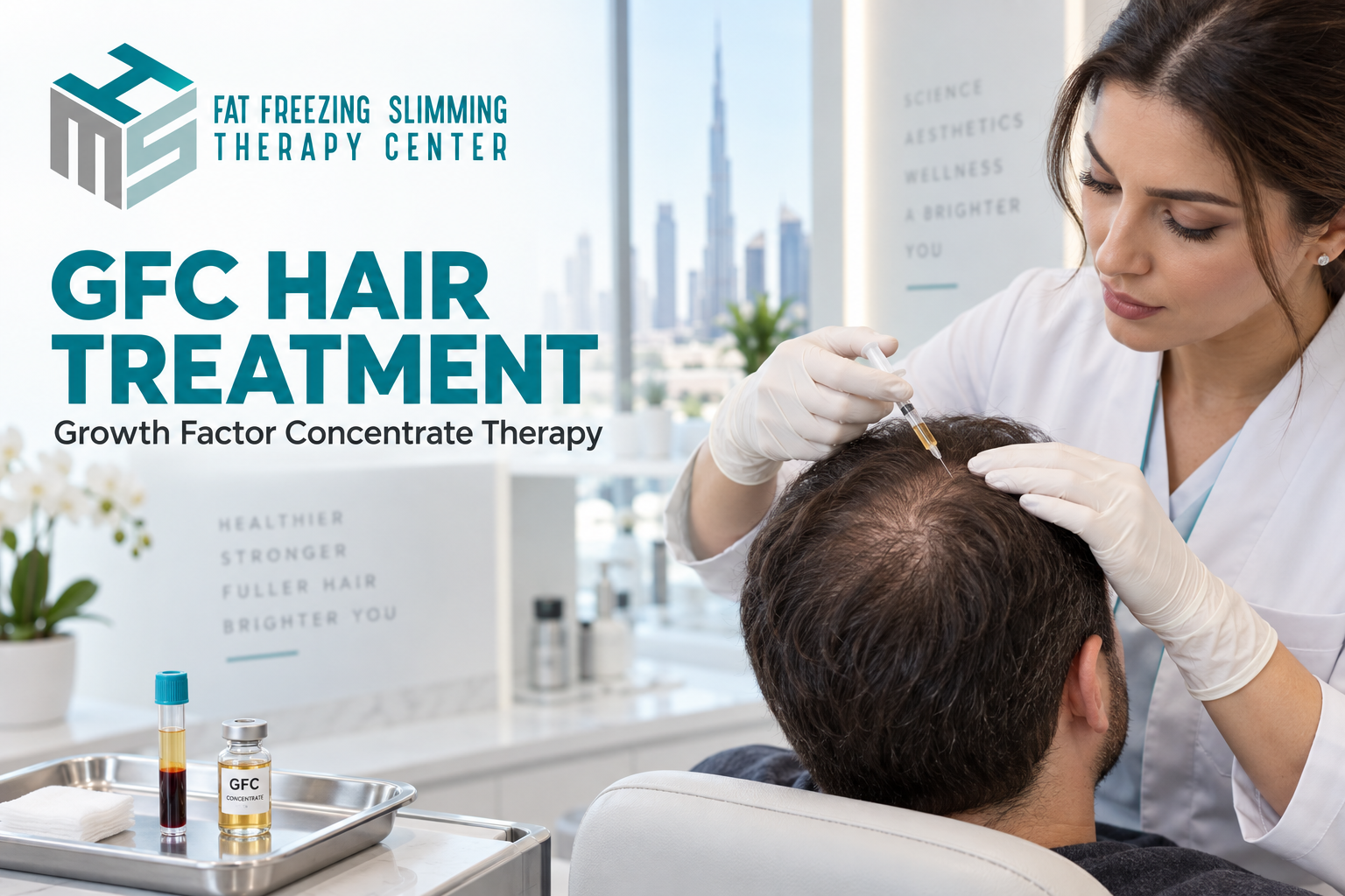 GFC Hair Treatment procedure for thinning hair at a professional Dubai clinic