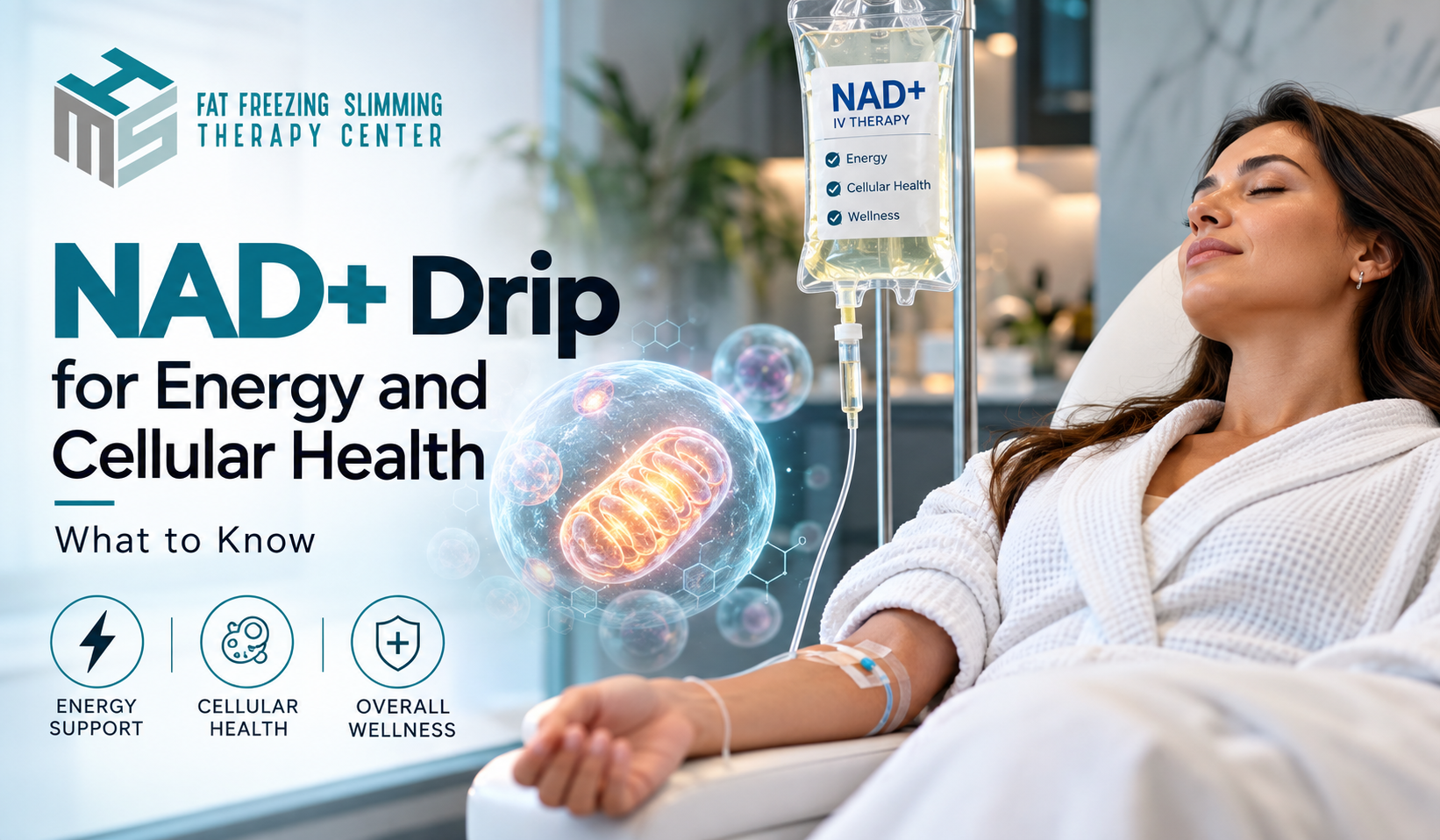 NAD+ Drip therapy is designed around NAD+, a coenzyme involved in cellular energy metabolism and numerous biological processes.