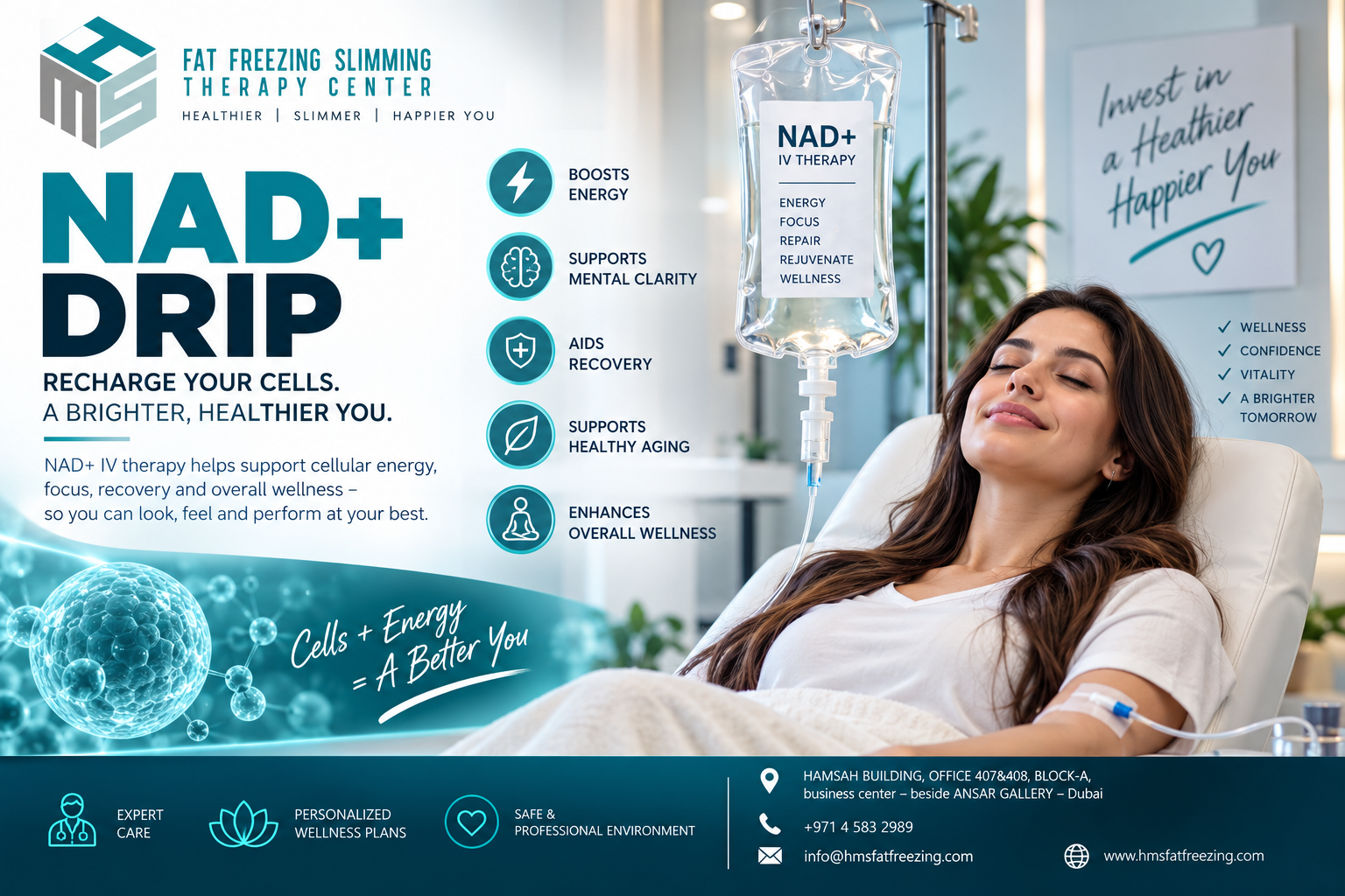 NAD+ Drip IV therapy consultation at a wellness clinic in Dubai