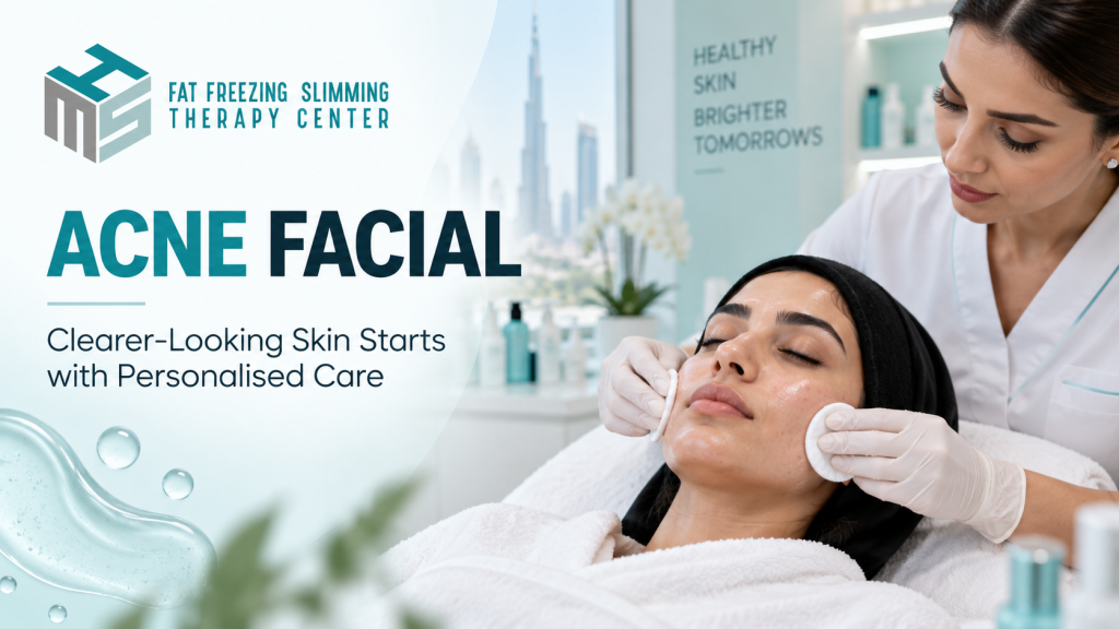 Current image: Skincare specialist performing an acne facial for acne-prone skin in Dubai